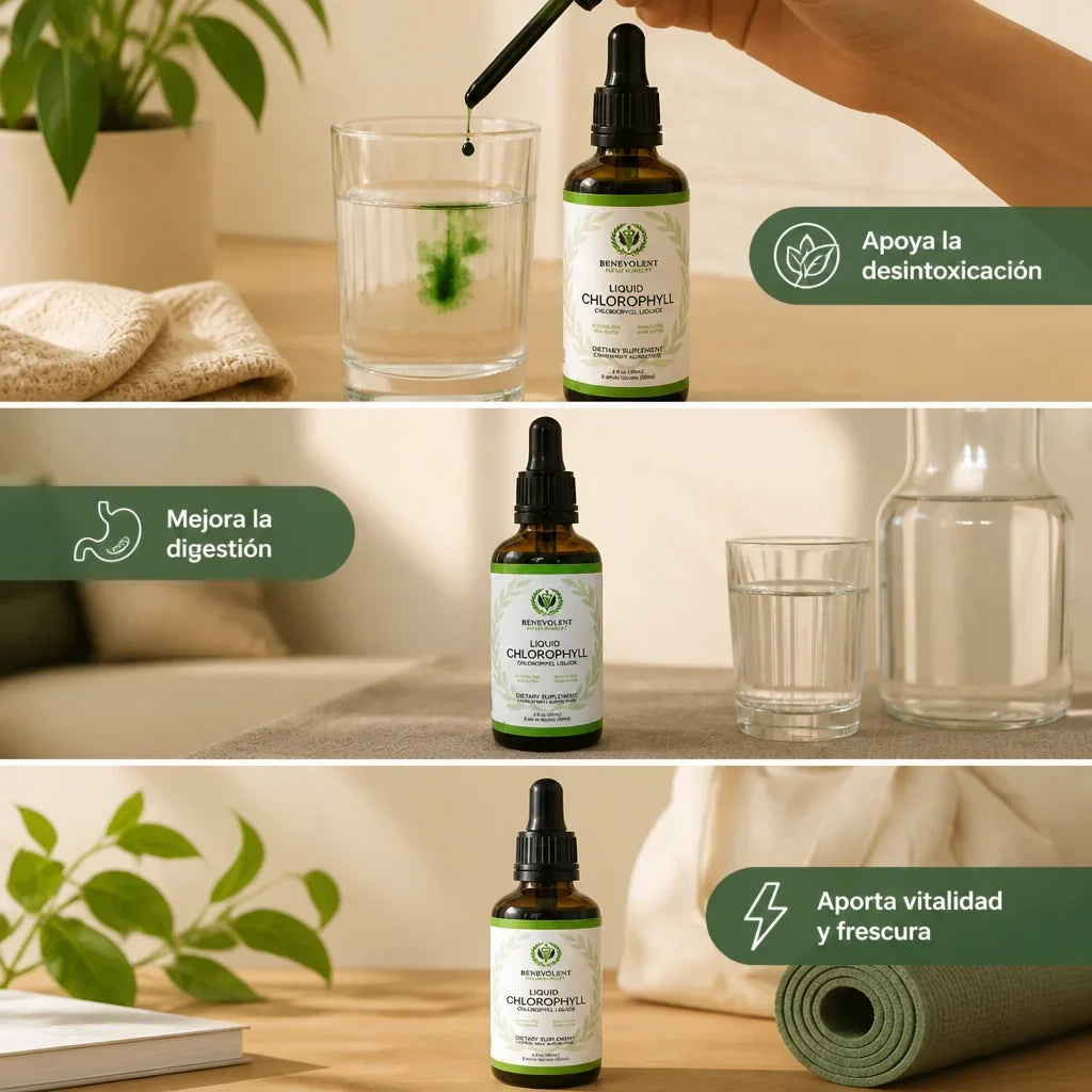 Clorofila líquida en gotero para desintoxicación natural